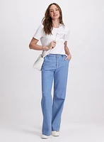 Stone Embellished Wide-Leg Jeans