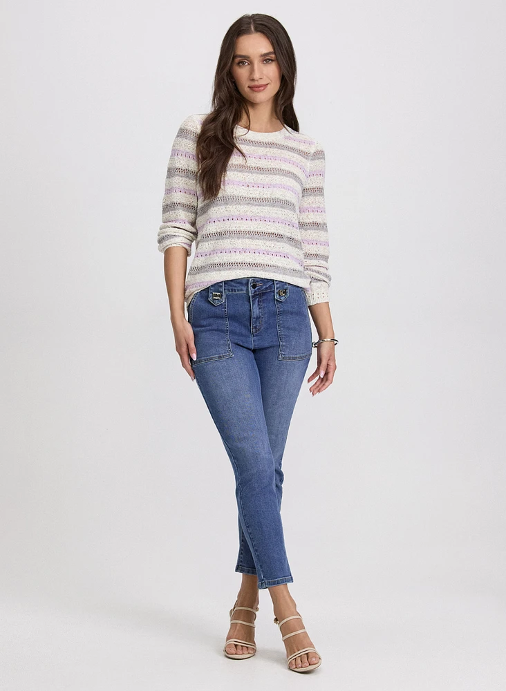Pull rayé en tricot pointelle