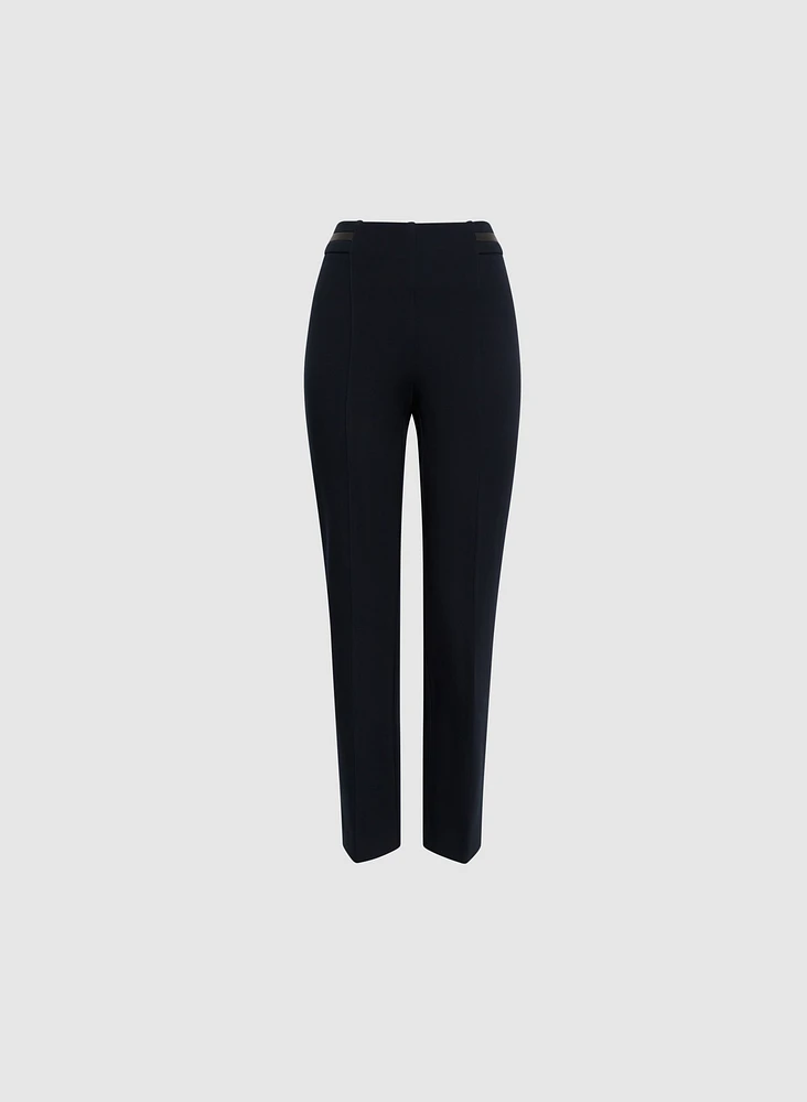 Sofia Vegan Leather Trim Straight-Leg Pants