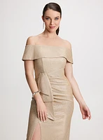 Metallic Off-the-Shoulder Evening Dress