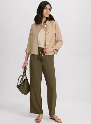 Short Linen Jacket & Crinkled Wide-Leg Pants