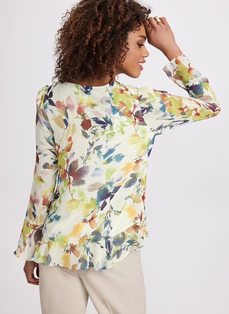 Floral Ruffle Front Blouse