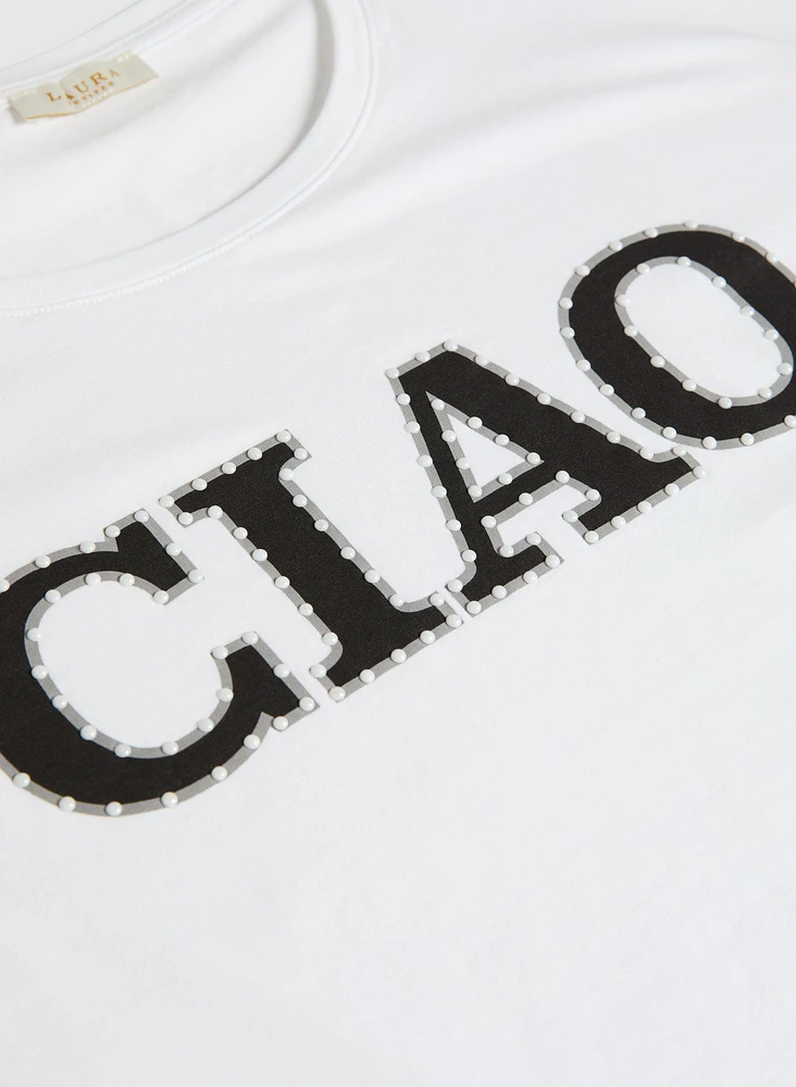 T-shirt en coton et modal à imprimé texte