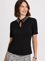 Embellished Collar Top