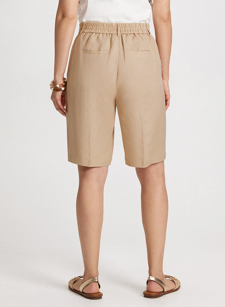 Straight Leg Linen-Blend Shorts