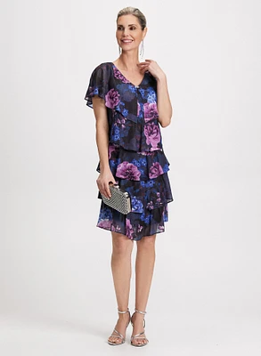 Robe cocktail florale à volants étagés