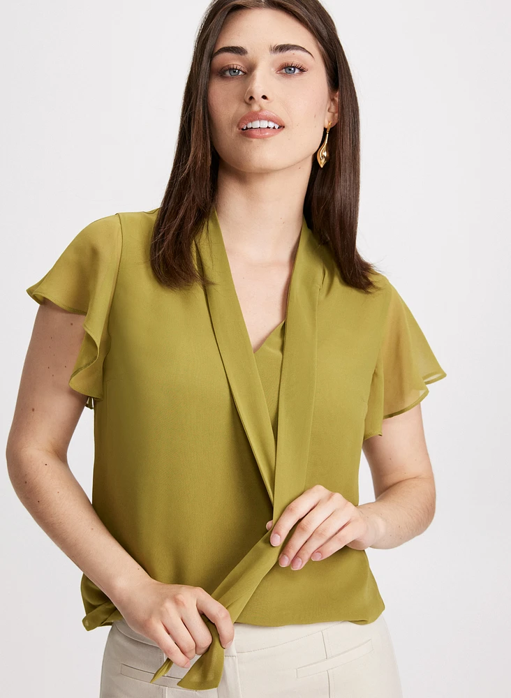 Flutter Sleeve Tie Detail Blouse