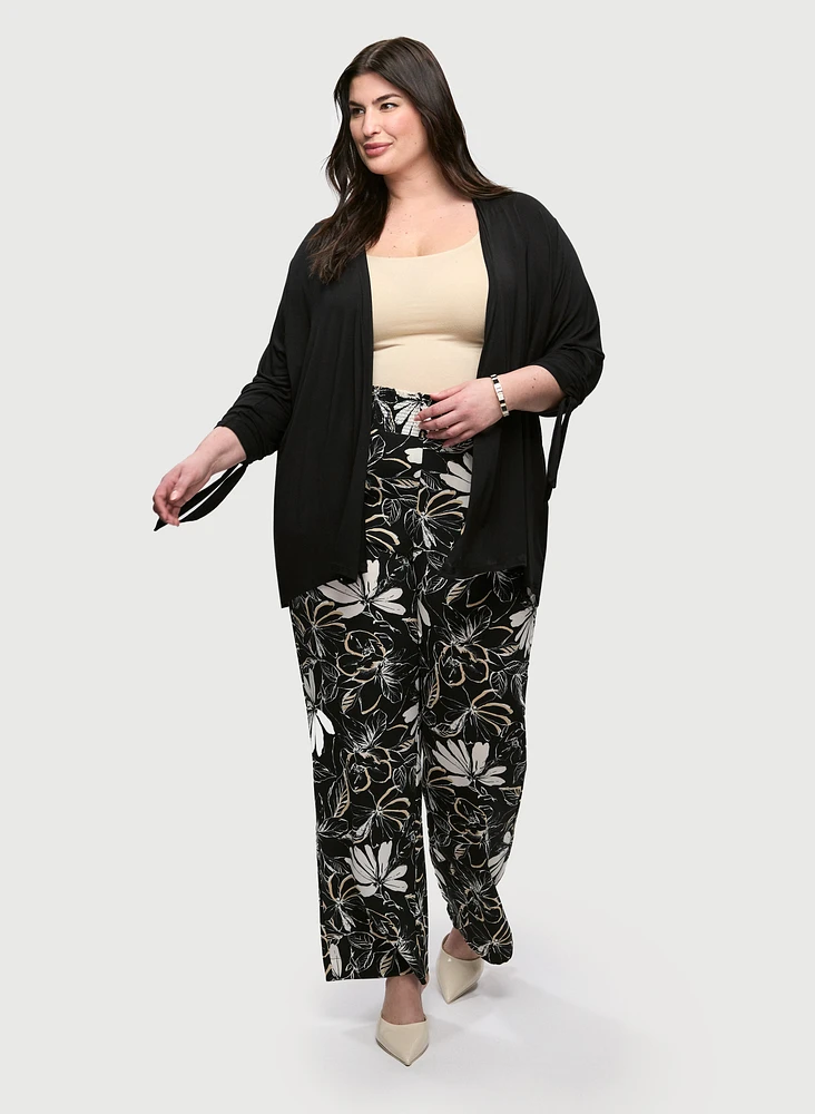 Cascade-Front Cover Up & Floral Wide Leg Pants