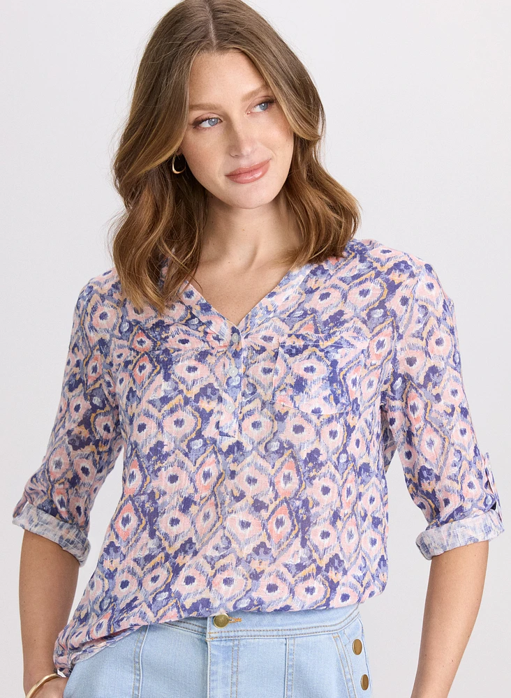 Geometric Stretch Cotton Blouse