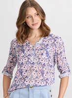 Geometric Stretch Cotton Blouse
