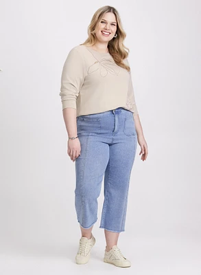 Denim Capris With Patch Pockets