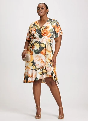 Floral Cross-Neck Flounce Dress