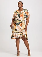 Floral Cross-Neck Flounce Dress