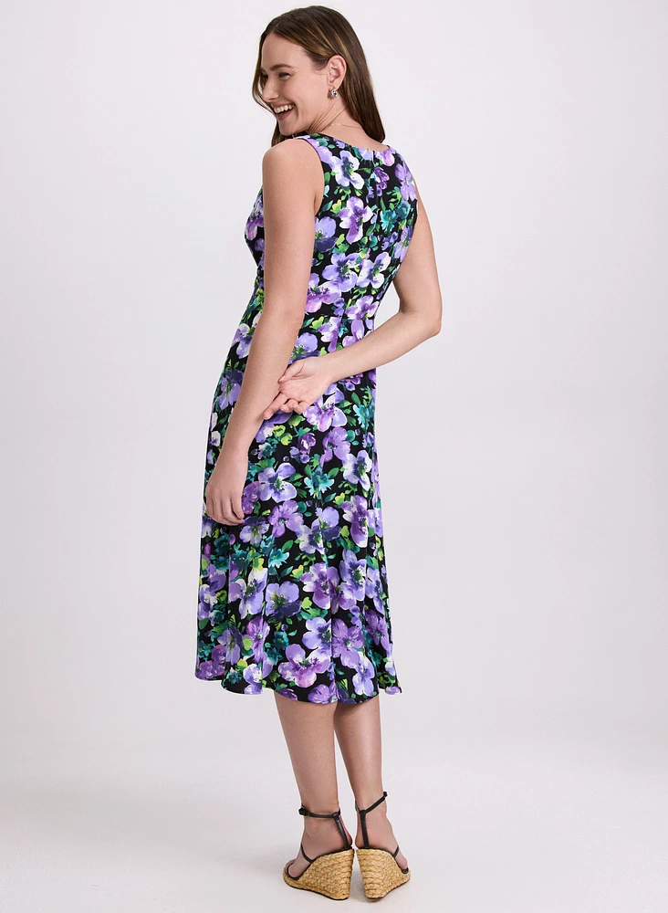 Robe midi florale froncée