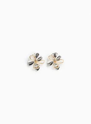 Two-Tone Flower Button Earrings