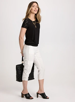 Cropped Drawstring Hem Cargo Pants