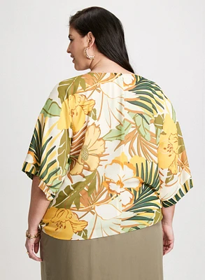 Tie-Hem Tropical Print Top