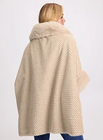 Quilted Faux Fur Trim Poncho