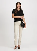 Bead Trim Tee & Rose Applique Pull-On Jeans