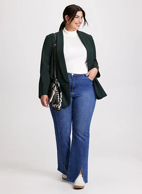 Shawl Collar 3/4 Sleeve Jacket & High Rise Flared Leg Jeans