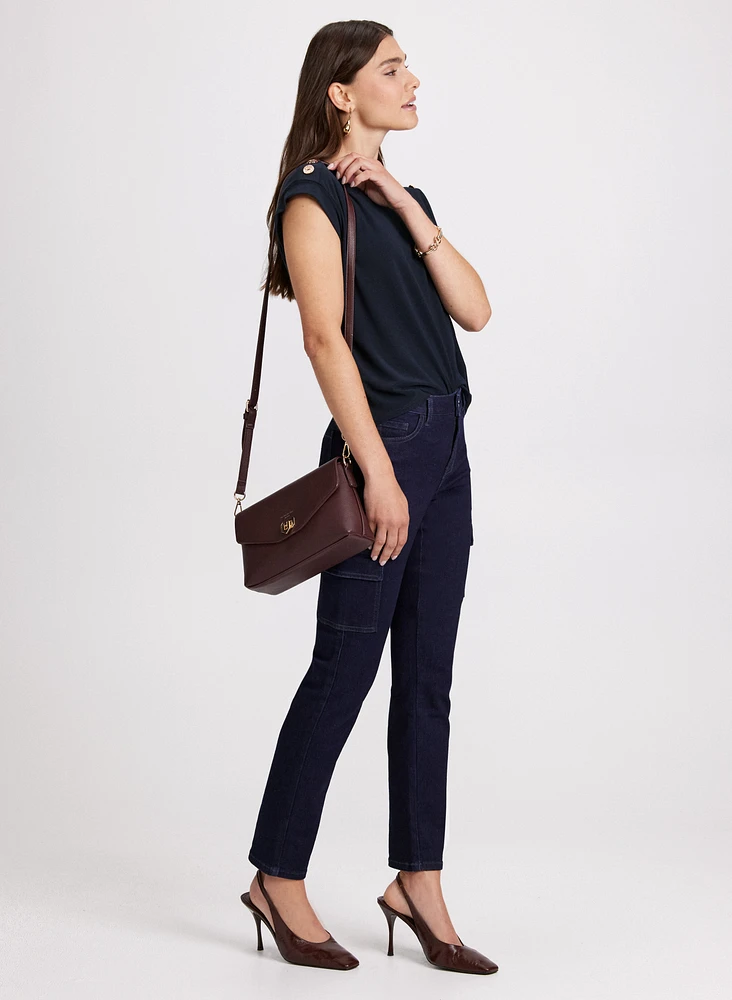 Button Shoulder Detail Top & Cargo Jeans