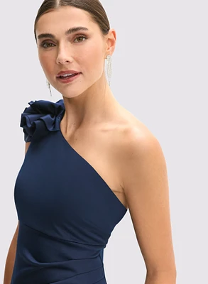 Robe de soirée rosette à épaule unique