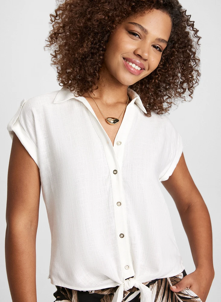 Linen Blend Knotted Blouse