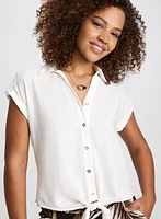 Linen Blend Knotted Blouse