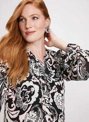 Paisley Print Ruffle Front Blouse