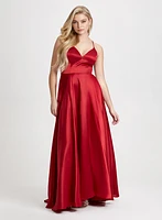 Robe longue satinée à corset et poches