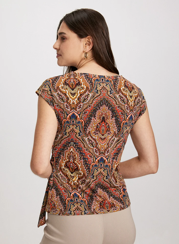 Tied Waist Medallion Print Top