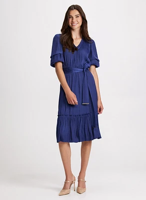 Satin Pleated Midi Dress