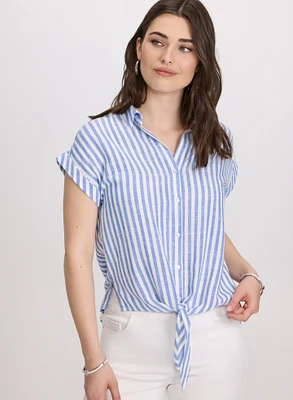 Striped Linen-Blend Blouse