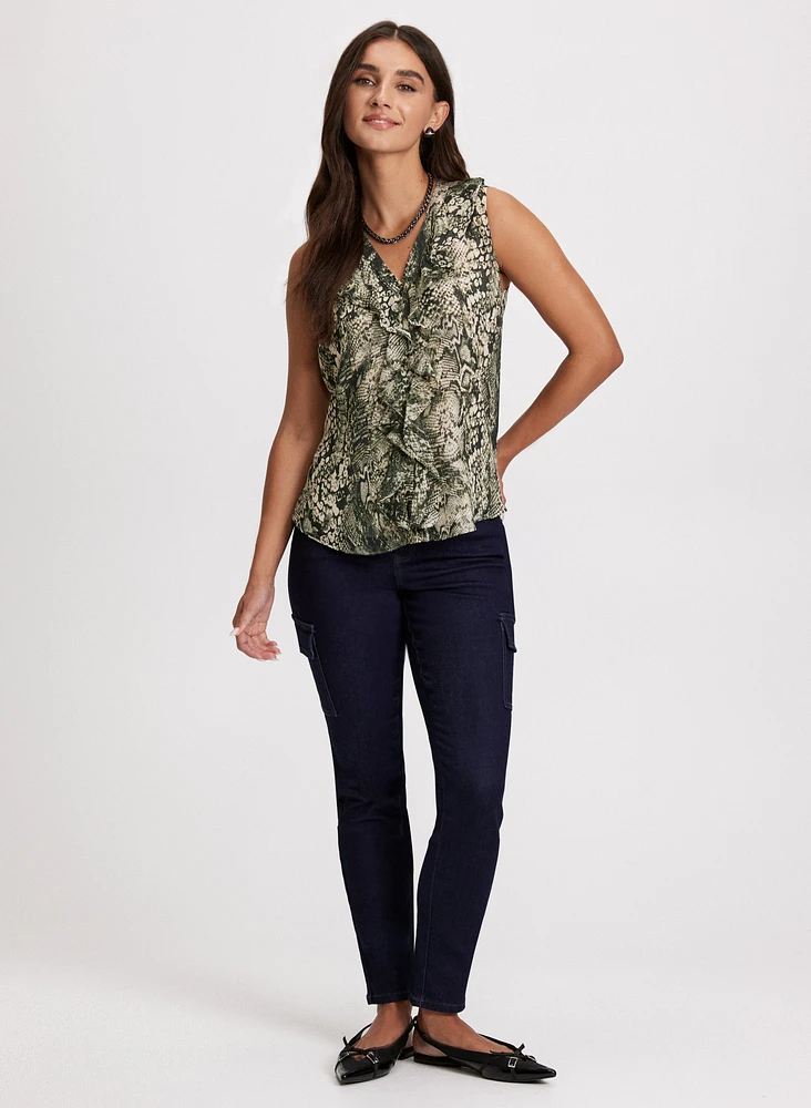 Snake Print Sleeveless Blouse & Cargo Jeans