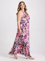 Robe florale à jupe plissée