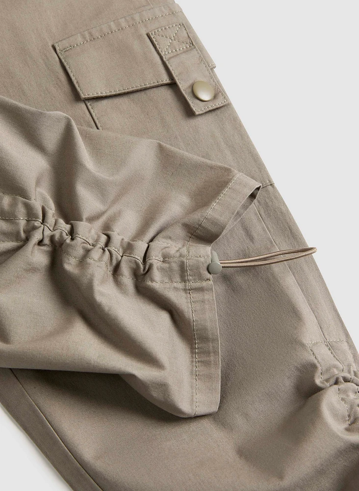 Cropped Drawstring Hem Cargo Pants