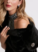 Embellished Faux Fur Cape