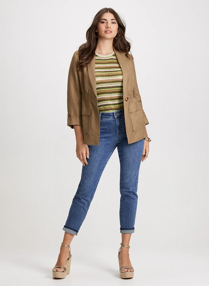 Elastic-Waist Linen Jacket & Essential Slim Leg Jeans