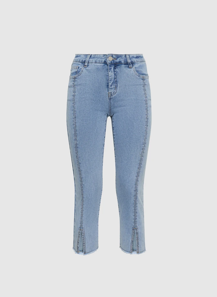 Stone Embellished Denim Capris