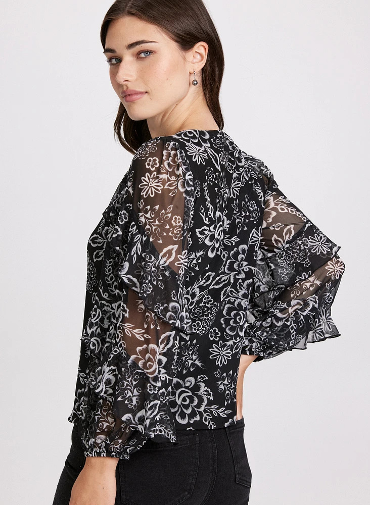 Floral Print Keyhole Blouse