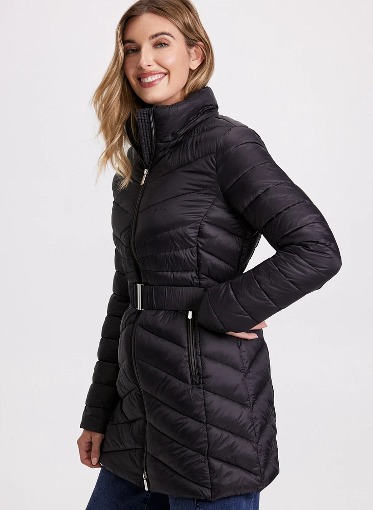 Manteau bouffant long à ceinture