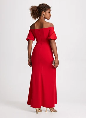 Balloon Sleeve Front Slit Dress