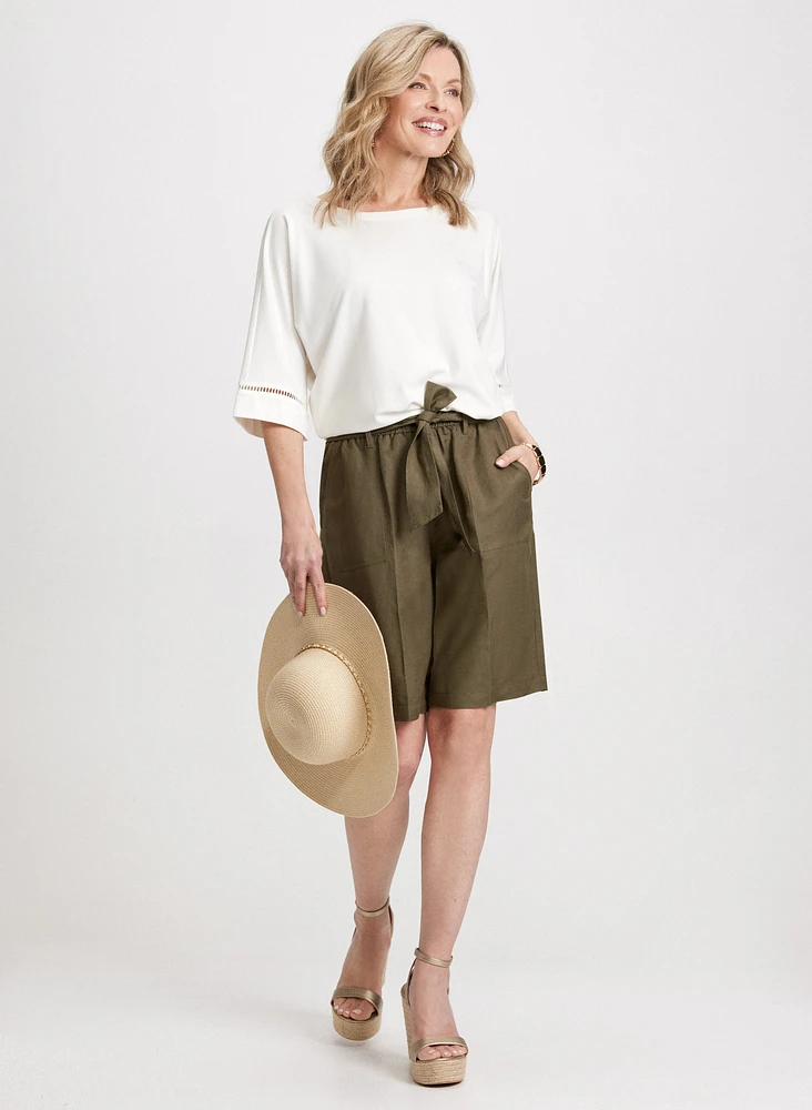 3/4 Sleeve Top & Linen Belted Shorts