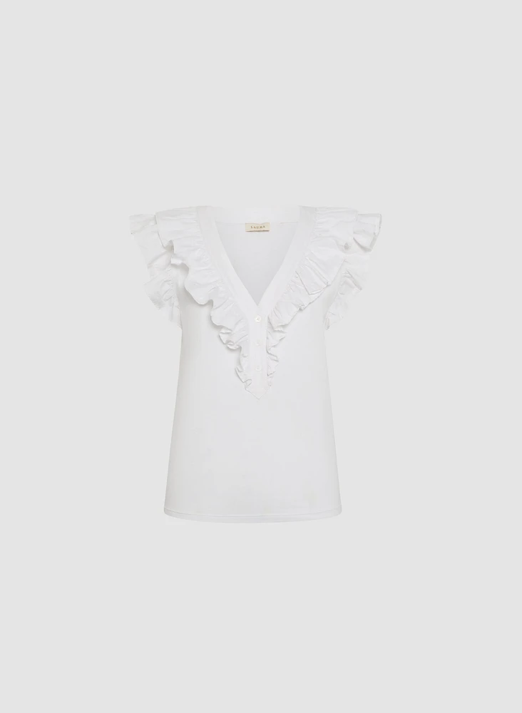 Ruffled Button-Front T-Shirt