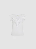 Ruffled Button-Front T-Shirt