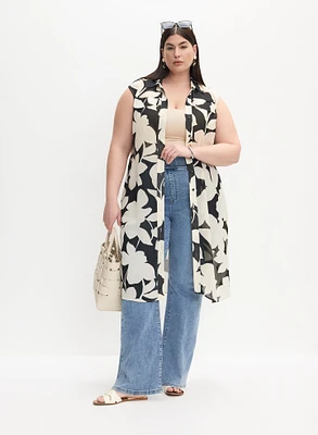 Melanie Lyne - Floral Tunic Blouse & Chain Trim Flare-Leg Jeans