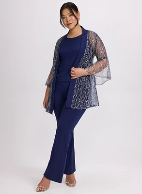 Sequined Mesh Jacket, Top & Pants Set