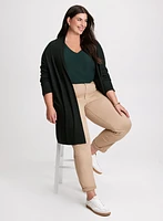 Open-Front Cardigan & Coated Slim Leg Jeans