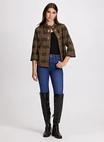 Plaid Print Cardigan & Slim Leg Jeans