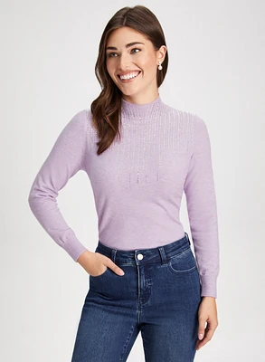 Rhinestone Mock Neck Sweater